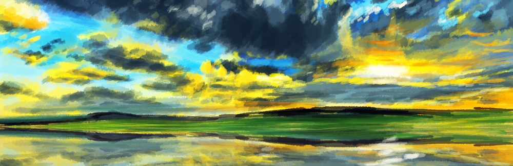 Yellow clouds on blue sky